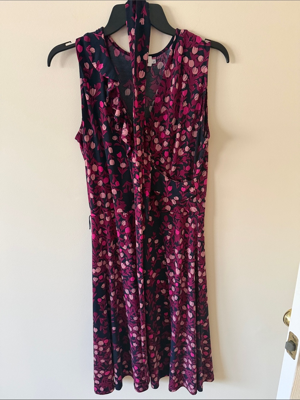 Leota Sleeveless Tie-Neck Floral Dress in Black and Pink